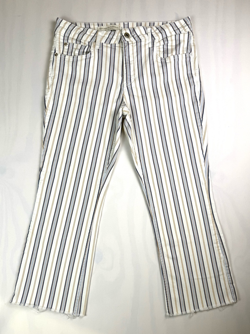 Anthropologie Pilcro‎ Striped Cropped Flare Jeans High Rise Nautical Size 31